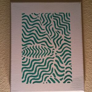 Mid-Century Modern Sage Green Wave Abstract Painting - 8x10 Stretched Canvas Art